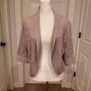 Vtg Nygard Sz L Open Front Pink Metallic‎ Thread Knit Cardigan Shrug Sweater Y2k